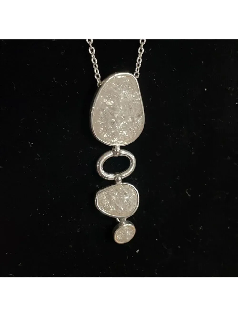 Avon White triple stone pendant with silver tone chain and removable extender